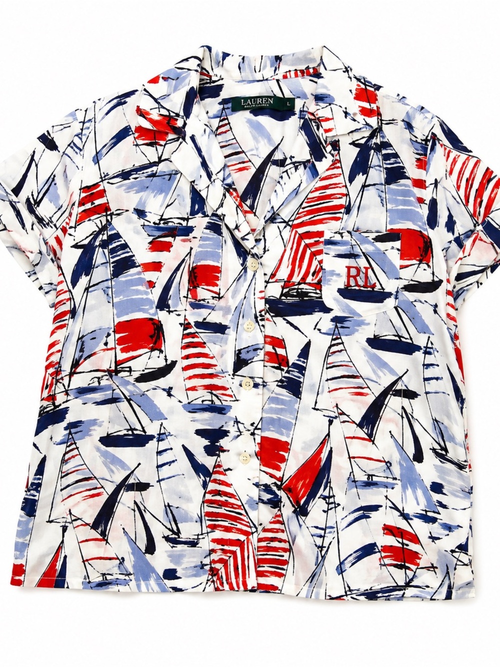 Lauren Ralph Lauren Nautical Sailboat Pajama Top L Sleep Shirt